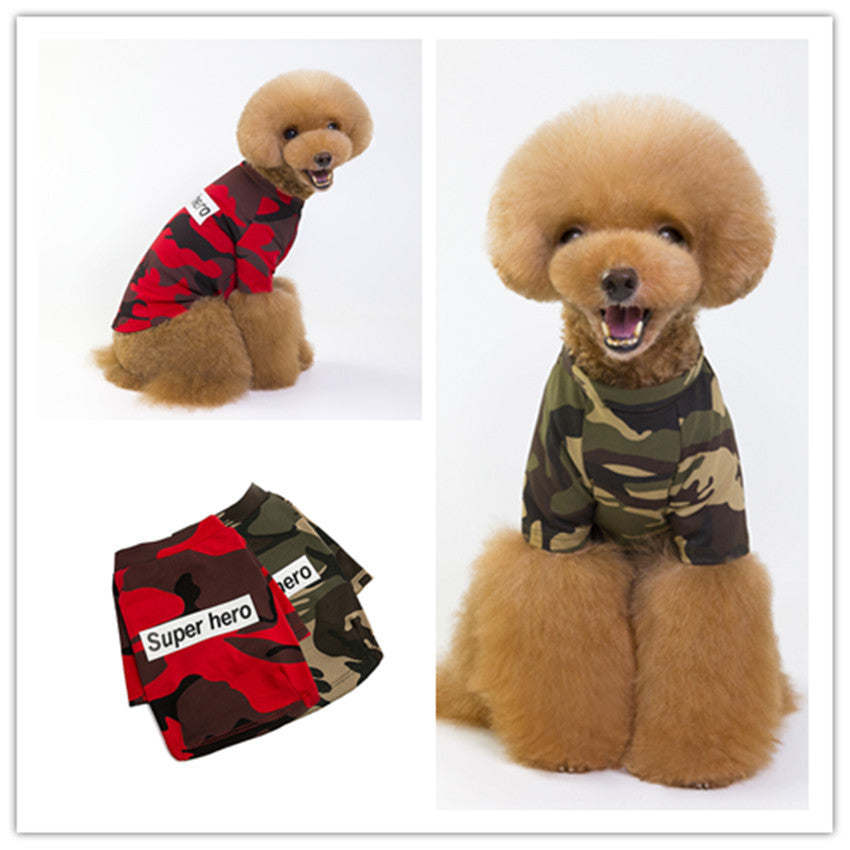 KFX-8521277 Camouflage Raglan T-Shirt for Pets - Soft Cotton Blend, Spring/Summer Wear