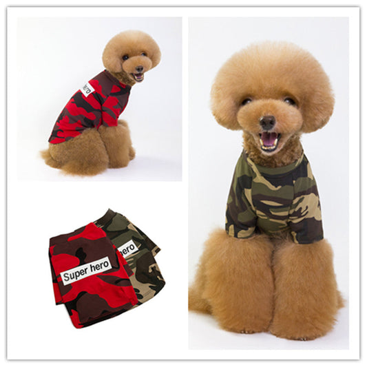 KFX-8521277 Camouflage Raglan T-Shirt for Pets - Soft Cotton Blend, Spring/Summer Wear