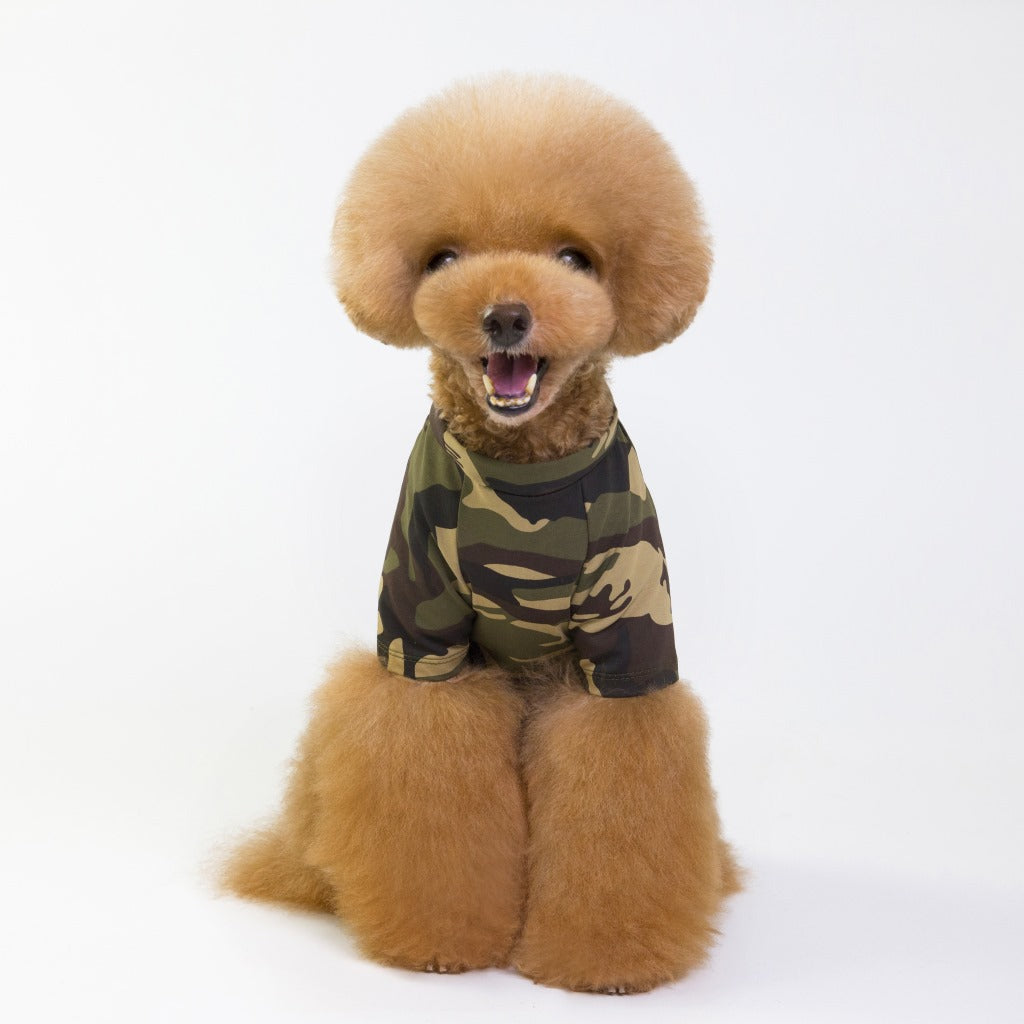 KFX-8521277 Camouflage Raglan T-Shirt for Pets - Soft Cotton Blend, Spring/Summer Wear