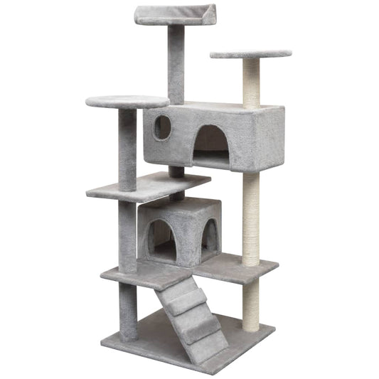 KFX-8523965 Sisal Cat Scratching Post with Cozy Hideaways and Plush Finish - 125 cm Tall