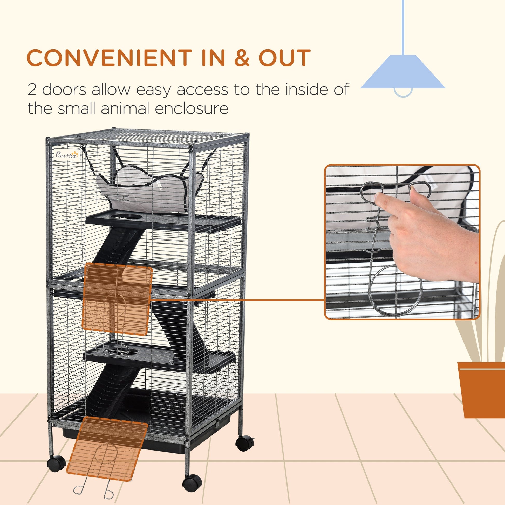 KFX-8526141 Large 4-Tier Gray Metal Small Animal Cage with Removable Tray and Hammock for Ferrets and Chinchillas