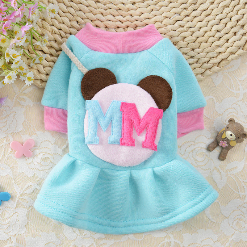 KFX-8527037 Cozy Coral Fleece Princess Pet Dress Sweater for Autumn and Winter