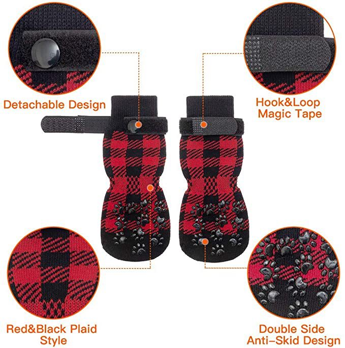 KFX-8527293 Cozy Red Cotton Dog Socks - Christmas Themed Pet Accessory (Set of 4)