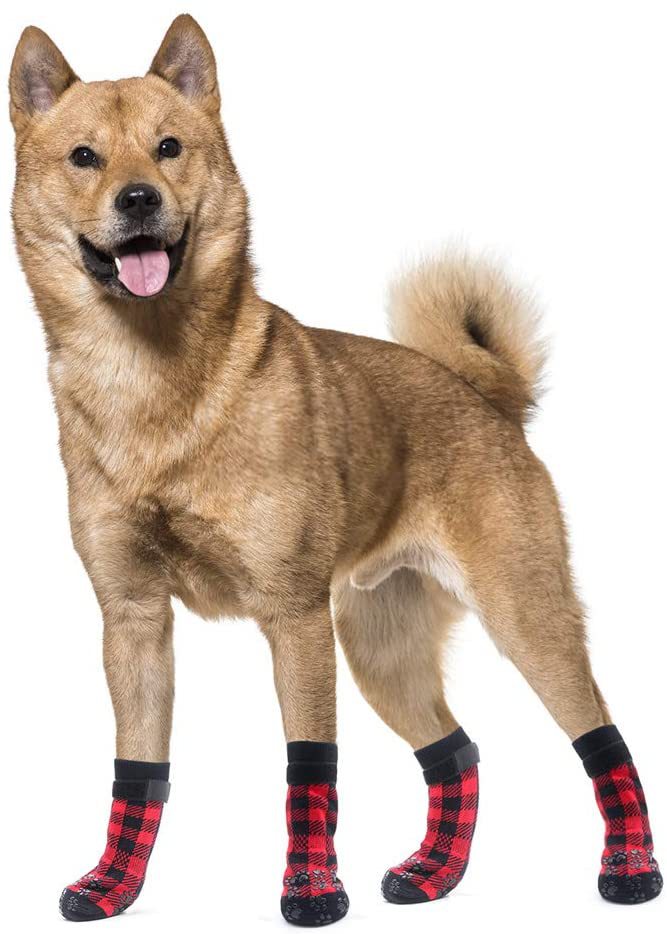 KFX-8527293 Cozy Red Cotton Dog Socks - Christmas Themed Pet Accessory (Set of 4)