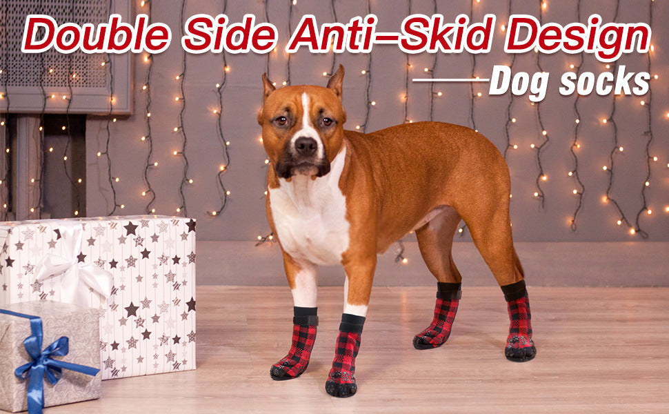 KFX-8527293 Cozy Red Cotton Dog Socks - Christmas Themed Pet Accessory (Set of 4)