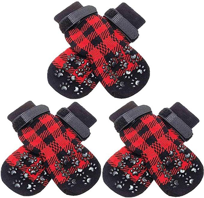 KFX-8527293 Cozy Red Cotton Dog Socks - Christmas Themed Pet Accessory (Set of 4)
