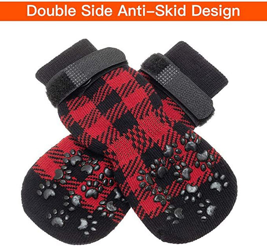 KFX-8527293 Cozy Red Cotton Dog Socks - Christmas Themed Pet Accessory (Set of 4)