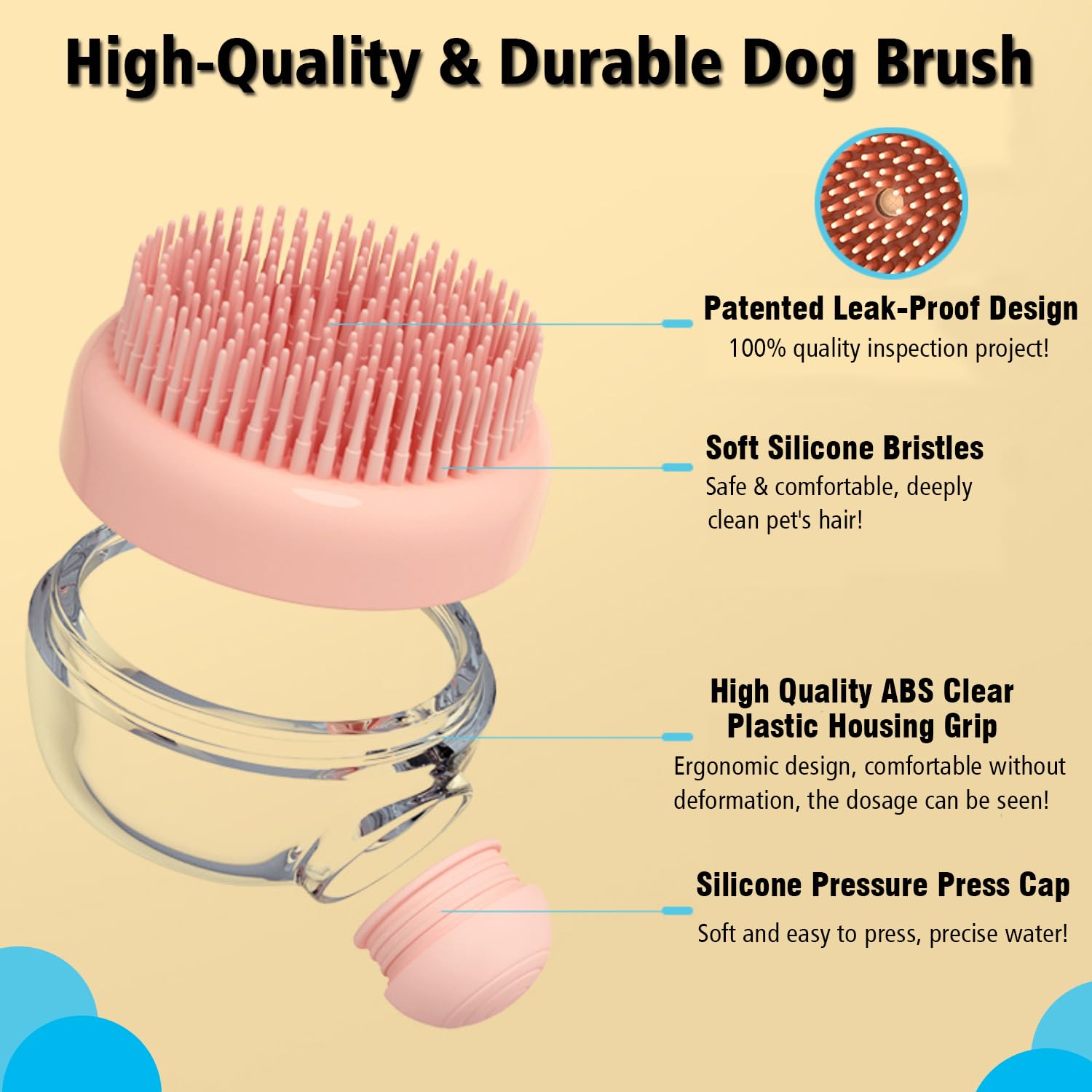 KFX-8527933 Soft Silicone Dog Brush with Soap Dispenser for Grooming and Massage - Pink and Grey