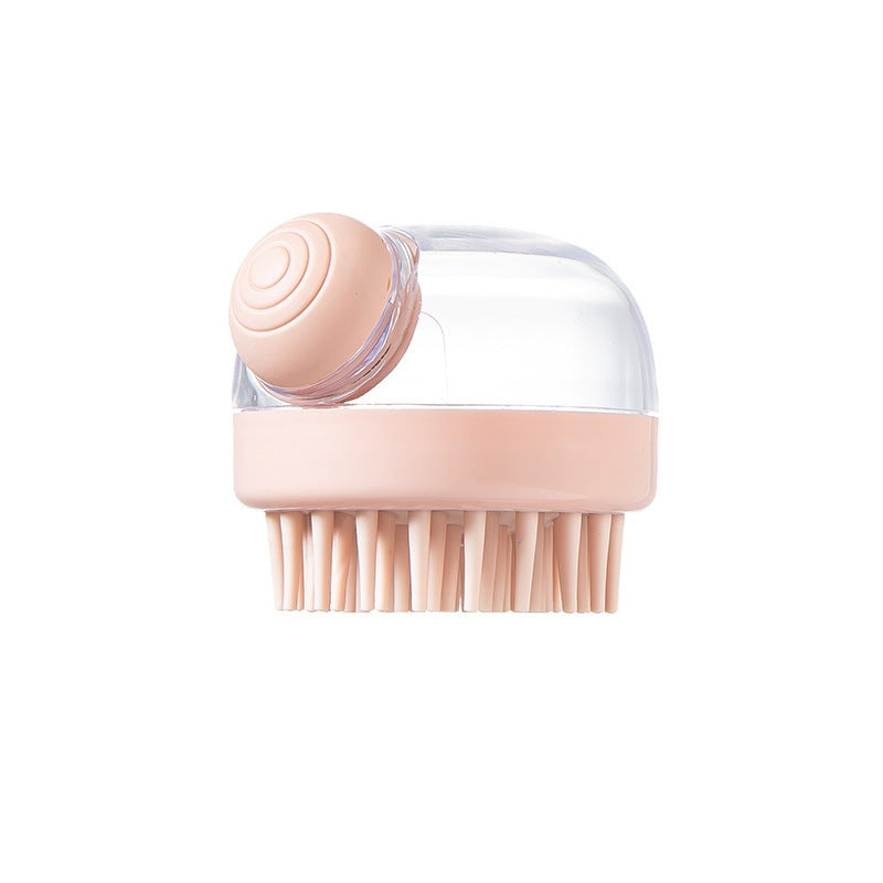 KFX-8527933 Soft Silicone Dog Brush with Soap Dispenser for Grooming and Massage - Pink and Grey