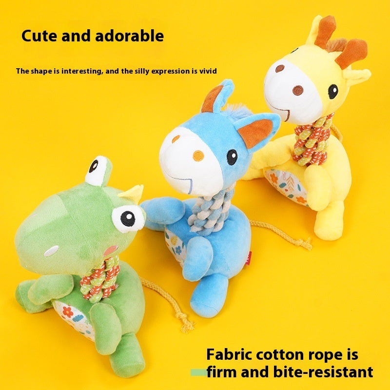 KFX-8529085 Bite-Resistant Plush Dog Toy with Hitches and Bends - Colorful Pony, Giraffe, and Dino Design