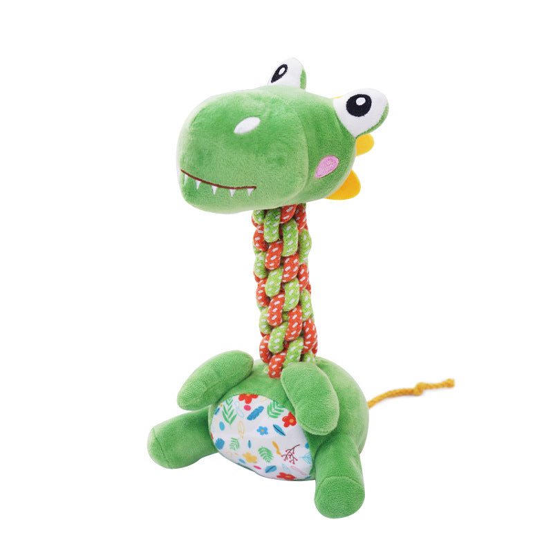 KFX-8529085 Bite-Resistant Plush Dog Toy with Hitches and Bends - Colorful Pony, Giraffe, and Dino Design