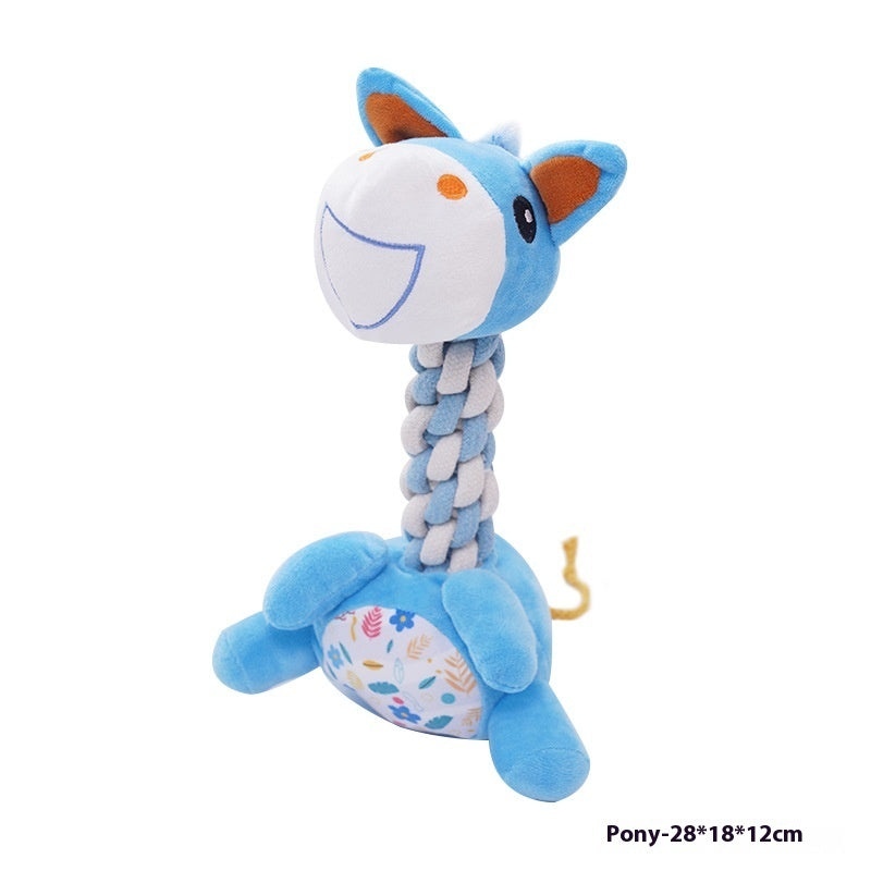 KFX-8529085 Bite-Resistant Plush Dog Toy with Hitches and Bends - Colorful Pony, Giraffe, and Dino Design
