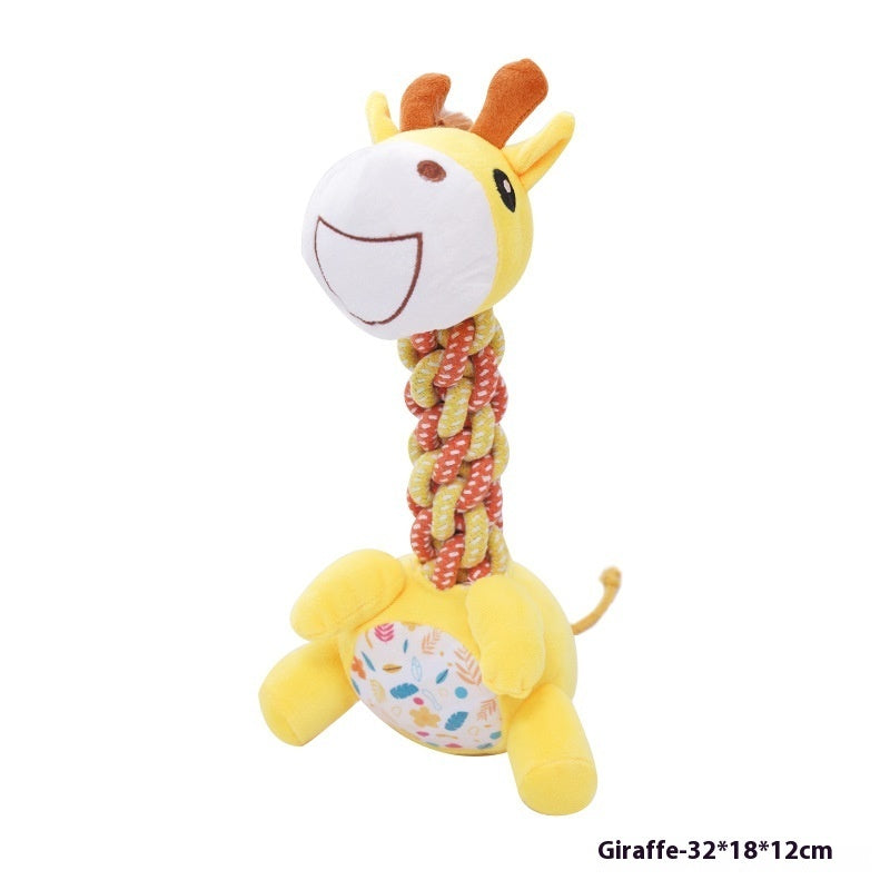 KFX-8529085 Bite-Resistant Plush Dog Toy with Hitches and Bends - Colorful Pony, Giraffe, and Dino Design