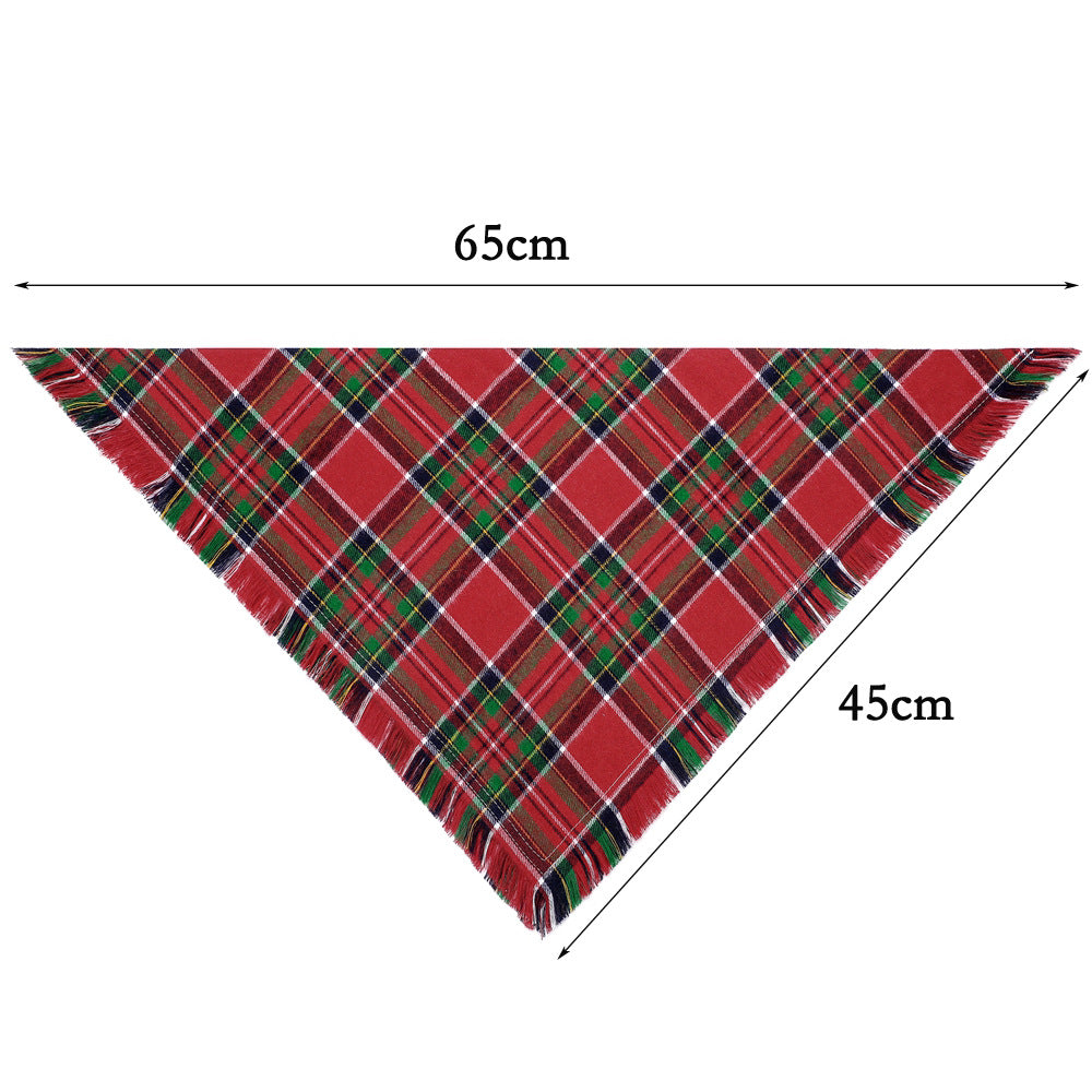 KFX-8533821 Check Pet Triangle Scarf with Tassel Detail - Stylish Grid Pattern Dog Accessory