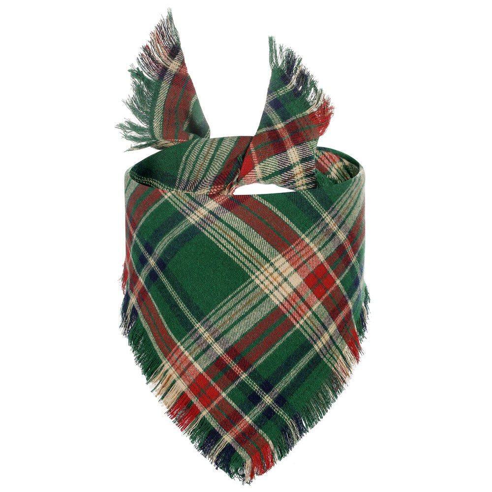 KFX-8533821 Check Pet Triangle Scarf with Tassel Detail - Stylish Grid Pattern Dog Accessory