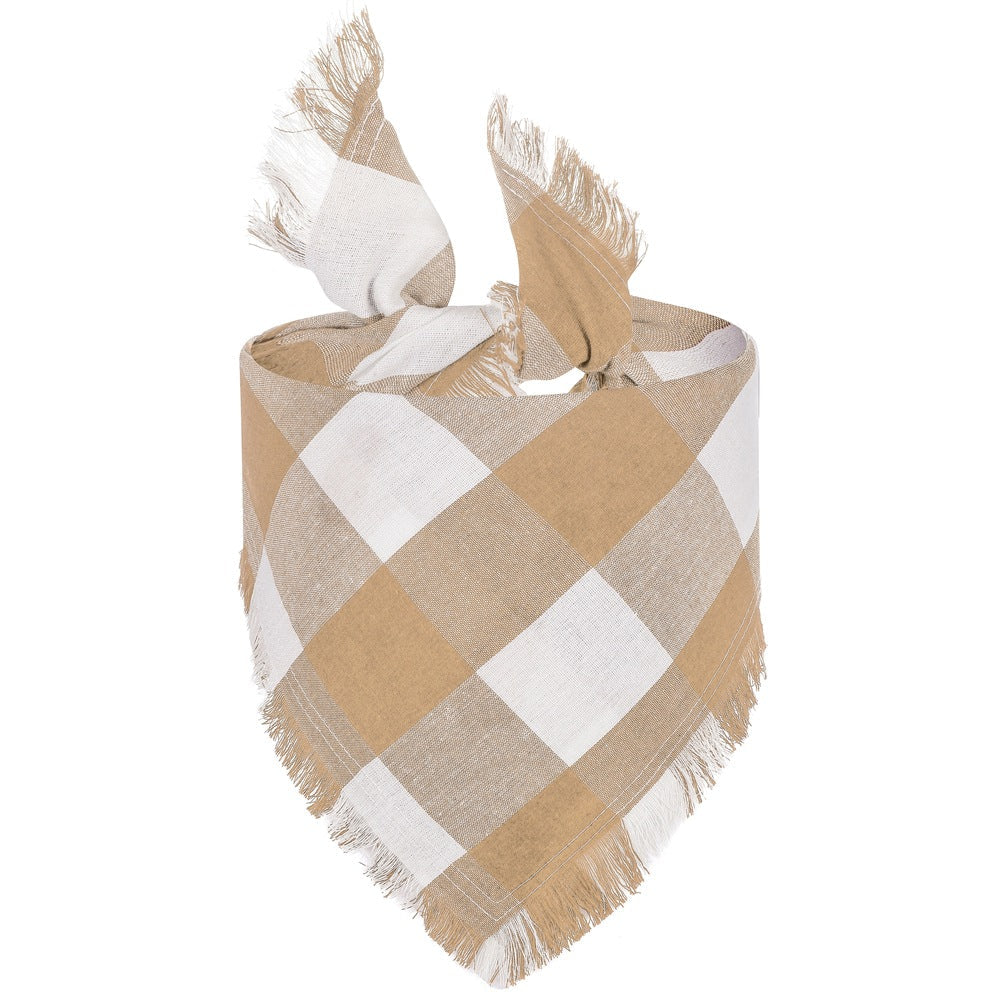 KFX-8533821 Check Pet Triangle Scarf with Tassel Detail - Stylish Grid Pattern Dog Accessory