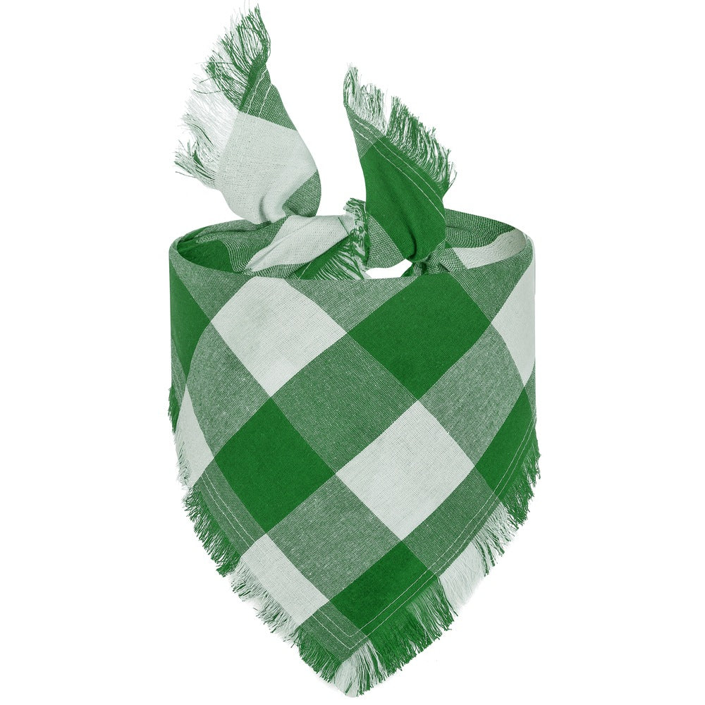 KFX-8533821 Check Pet Triangle Scarf with Tassel Detail - Stylish Grid Pattern Dog Accessory