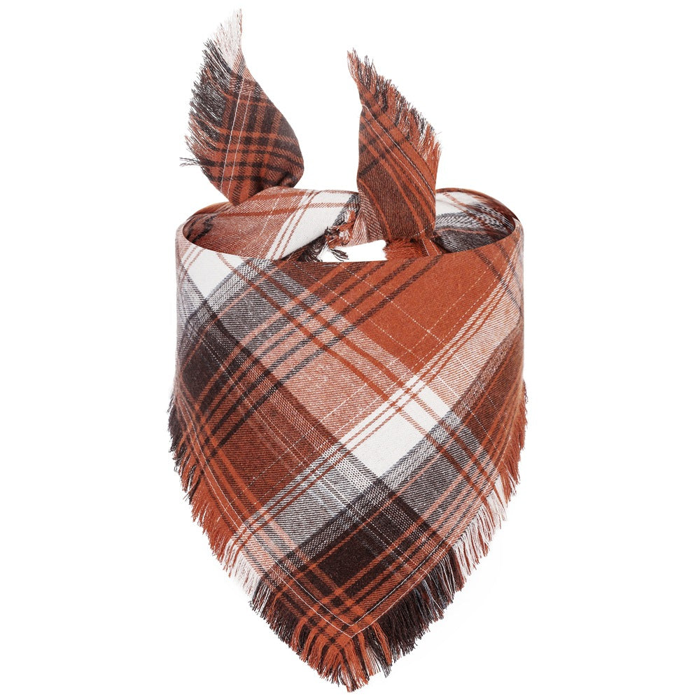 KFX-8533821 Check Pet Triangle Scarf with Tassel Detail - Stylish Grid Pattern Dog Accessory