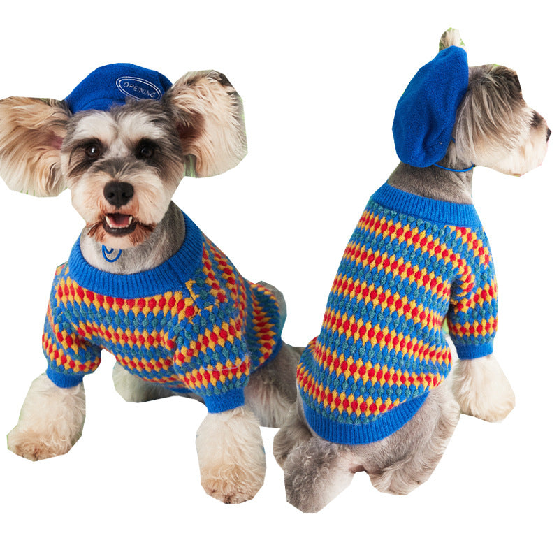KFX-8534205 Cozy Blue Round Neck Wool Dog Sweater for Autumn and Winter