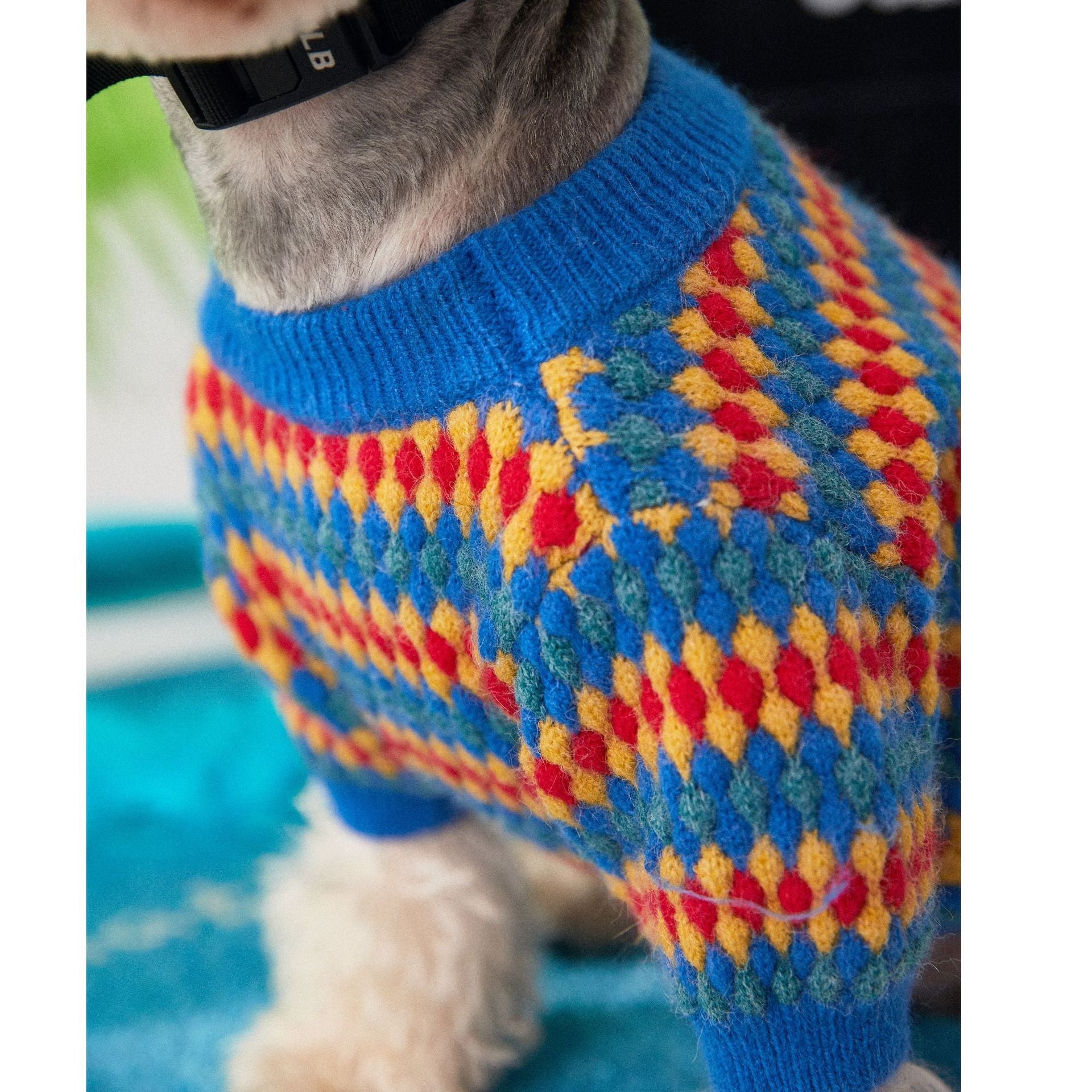 KFX-8534205 Cozy Blue Round Neck Wool Dog Sweater for Autumn and Winter