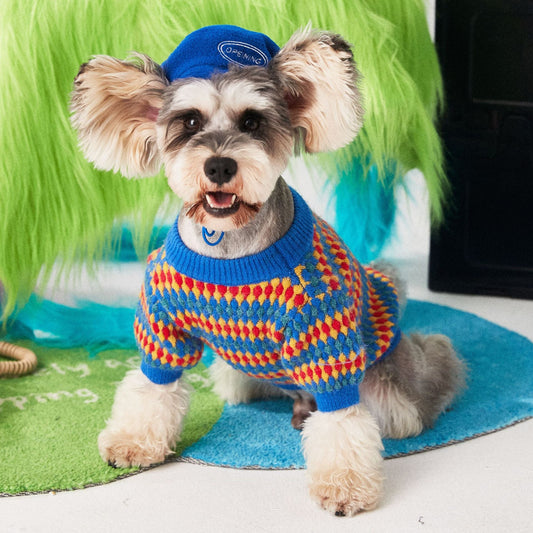 KFX-8534205 Cozy Blue Round Neck Wool Dog Sweater for Autumn and Winter