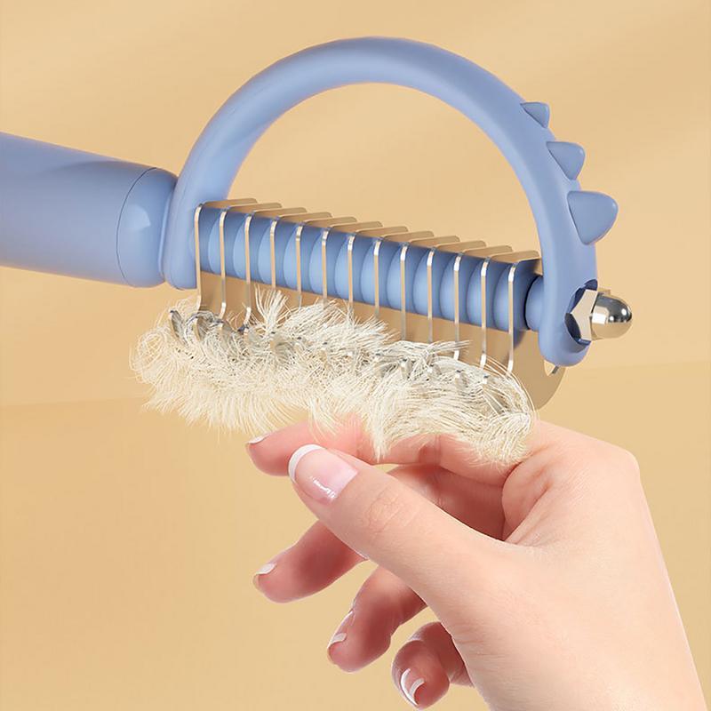 KFX-8539453 Self-Cleaning Cat Brush with Double-Sided Design for Shedding and Dematting – Cute Dinosaur Shape