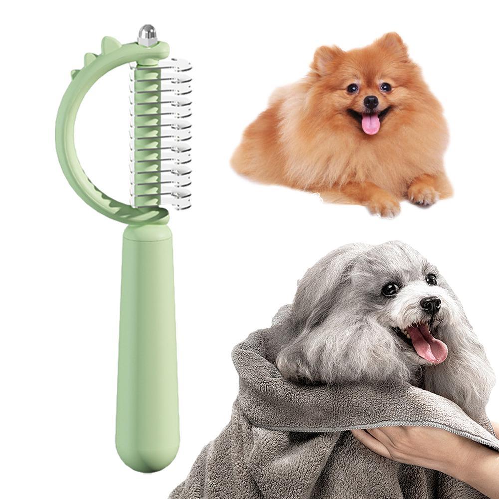 KFX-8539453 Self-Cleaning Cat Brush with Double-Sided Design for Shedding and Dematting – Cute Dinosaur Shape