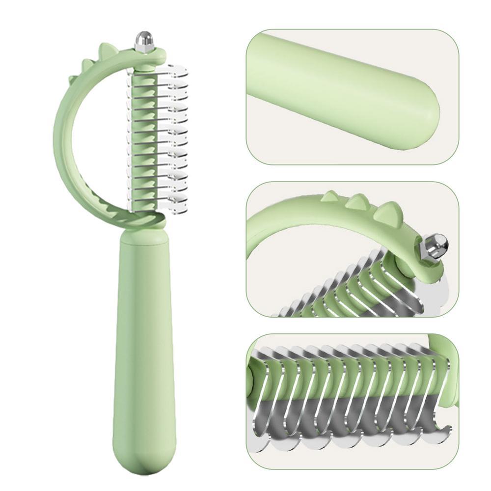 KFX-8539453 Self-Cleaning Cat Brush with Double-Sided Design for Shedding and Dematting – Cute Dinosaur Shape