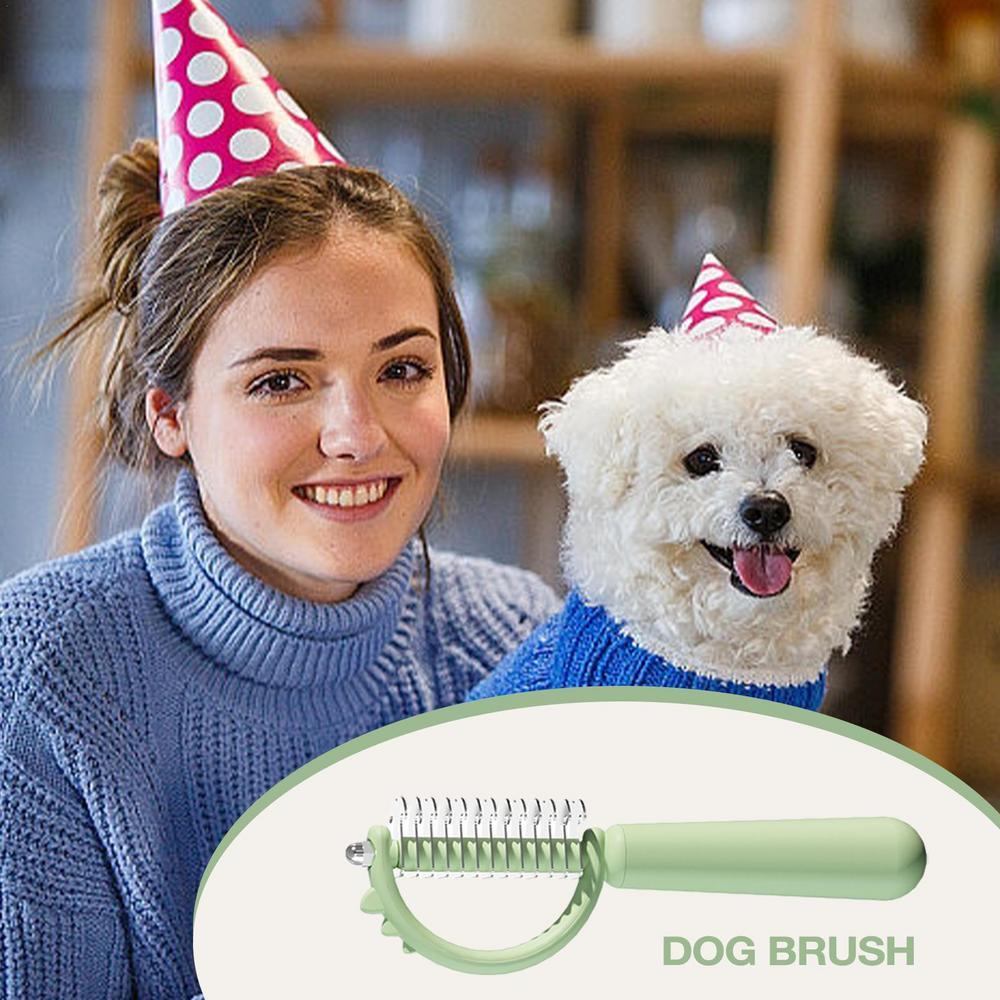 KFX-8539453 Self-Cleaning Cat Brush with Double-Sided Design for Shedding and Dematting – Cute Dinosaur Shape