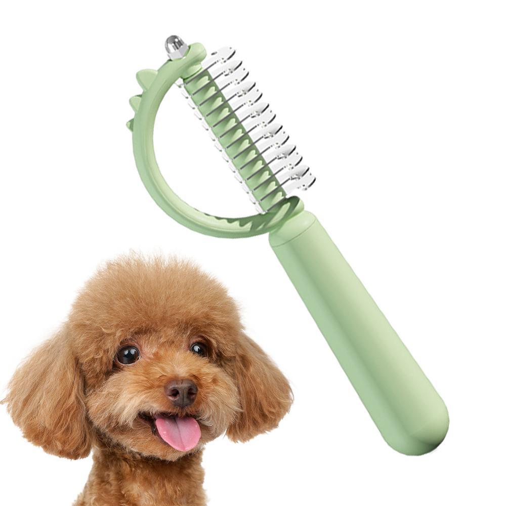 KFX-8539453 Self-Cleaning Cat Brush with Double-Sided Design for Shedding and Dematting – Cute Dinosaur Shape