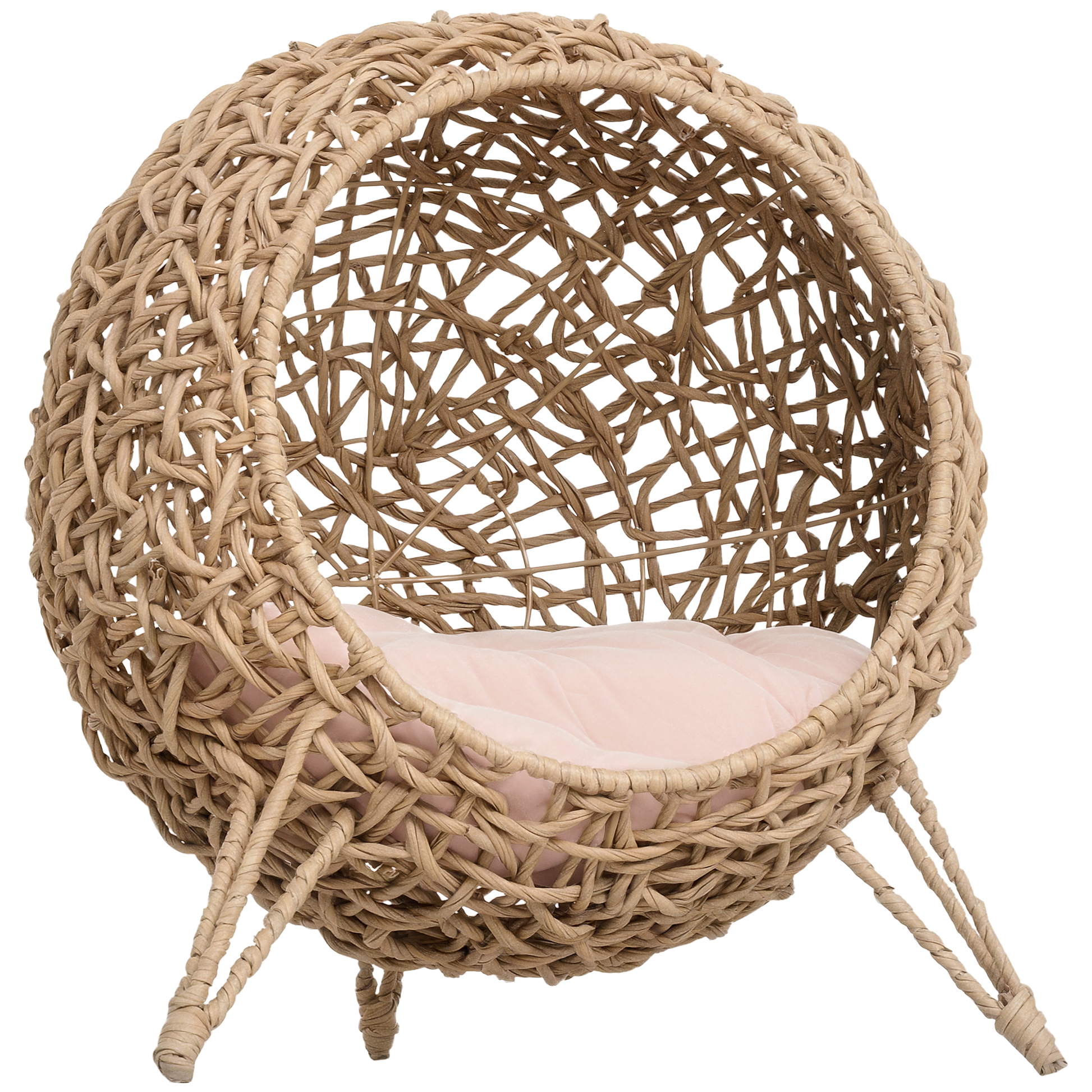 KFX-8540605 Elevated 20.5" Weaved Cat Bed with Soft Cushion - Hand-woven Braided Banana Leaf Condo for Cats Up to 11 lbs
