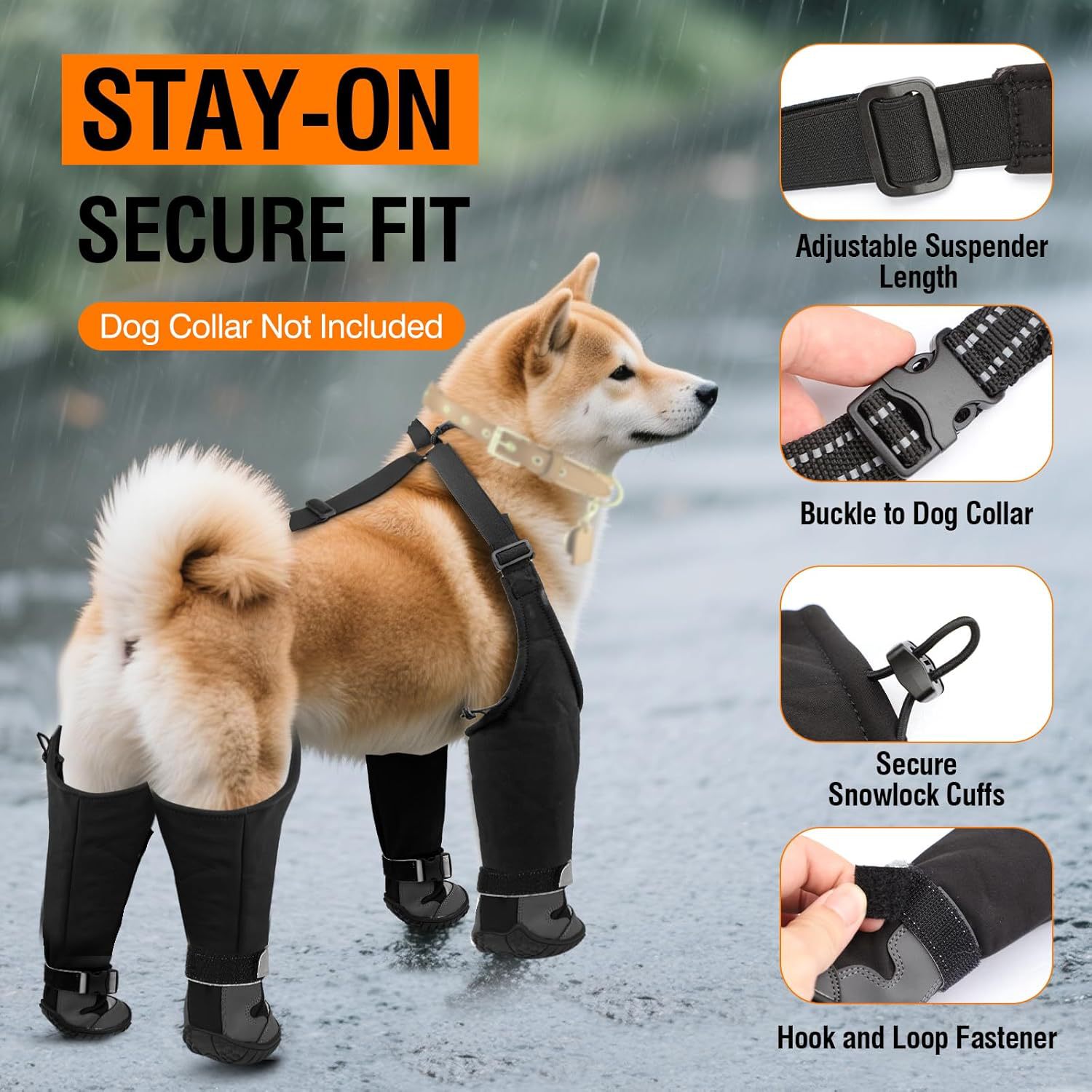 KFX-8541629 Windproof and Warm Dog Shoes for Outdoor Use - Non-slip, Wear-resistant Footwear in Black-gray