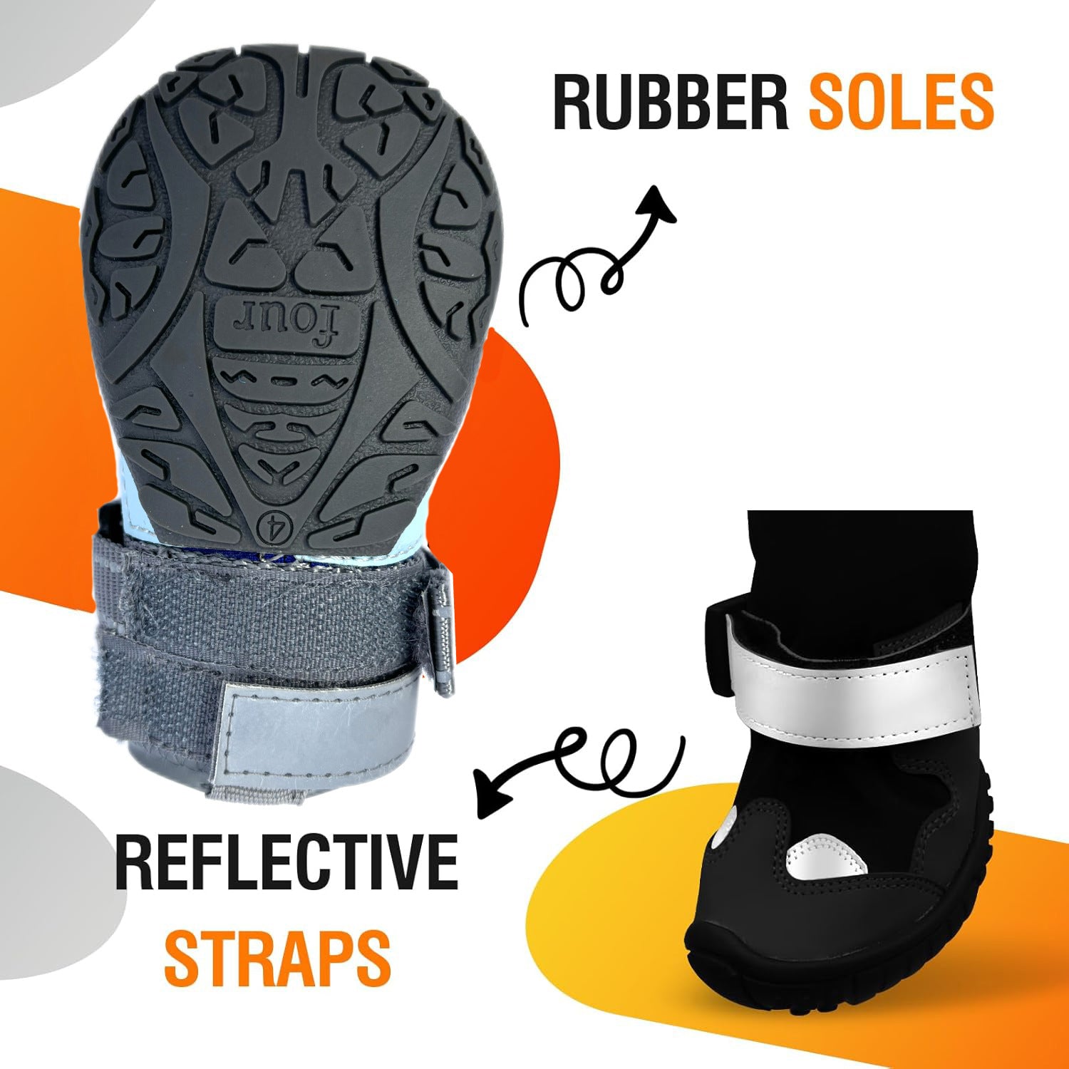 KFX-8541629 Windproof and Warm Dog Shoes for Outdoor Use - Non-slip, Wear-resistant Footwear in Black-gray