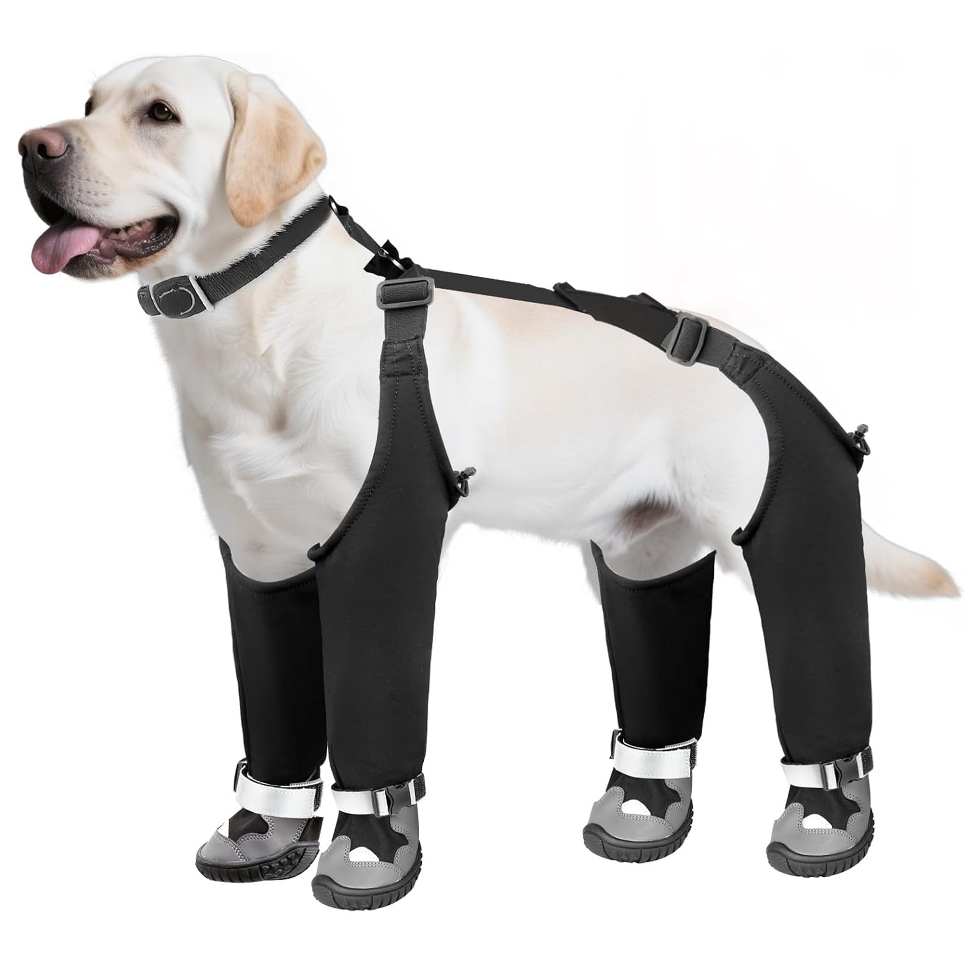 KFX-8541629 Windproof and Warm Dog Shoes for Outdoor Use - Non-slip, Wear-resistant Footwear in Black-gray