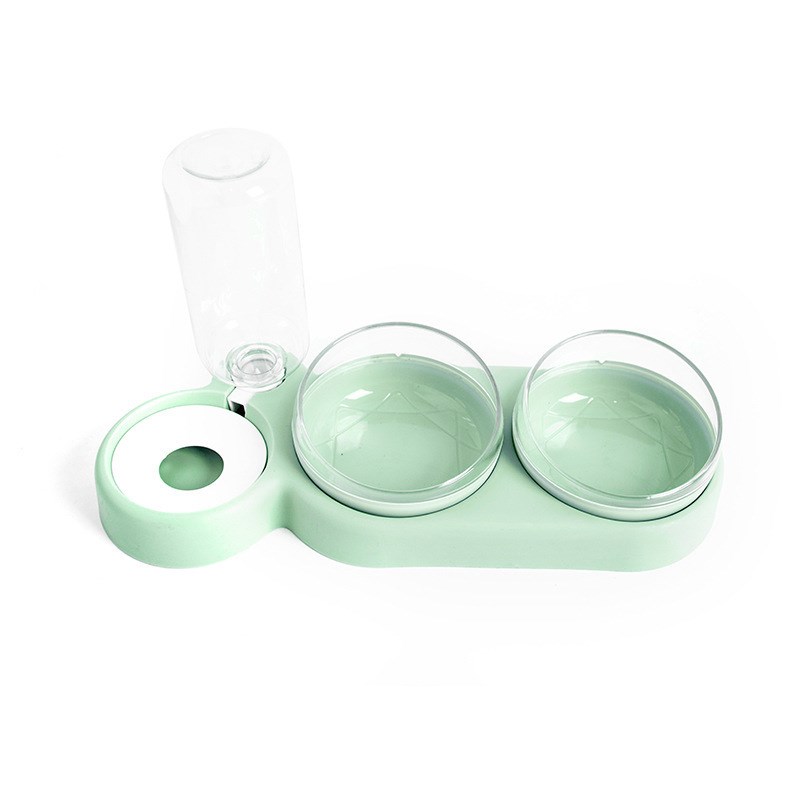 KFX-8542141 Double Bowl Automatic Cat Feeder and Waterer with 360-Degree Rotation and Tilt Design