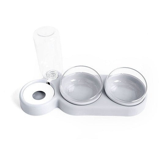KFX-8542141 Double Bowl Automatic Cat Feeder and Waterer with 360-Degree Rotation and Tilt Design
