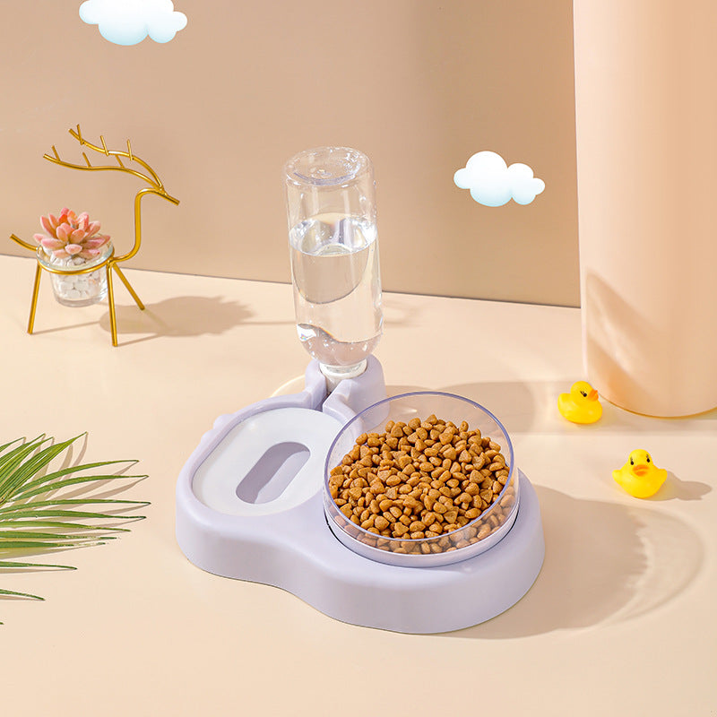 KFX-8542141 Double Bowl Automatic Cat Feeder and Waterer with 360-Degree Rotation and Tilt Design