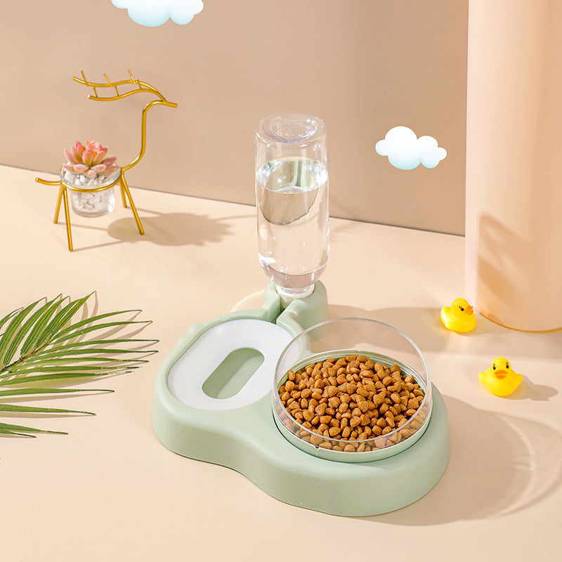 KFX-8542141 Double Bowl Automatic Cat Feeder and Waterer with 360-Degree Rotation and Tilt Design