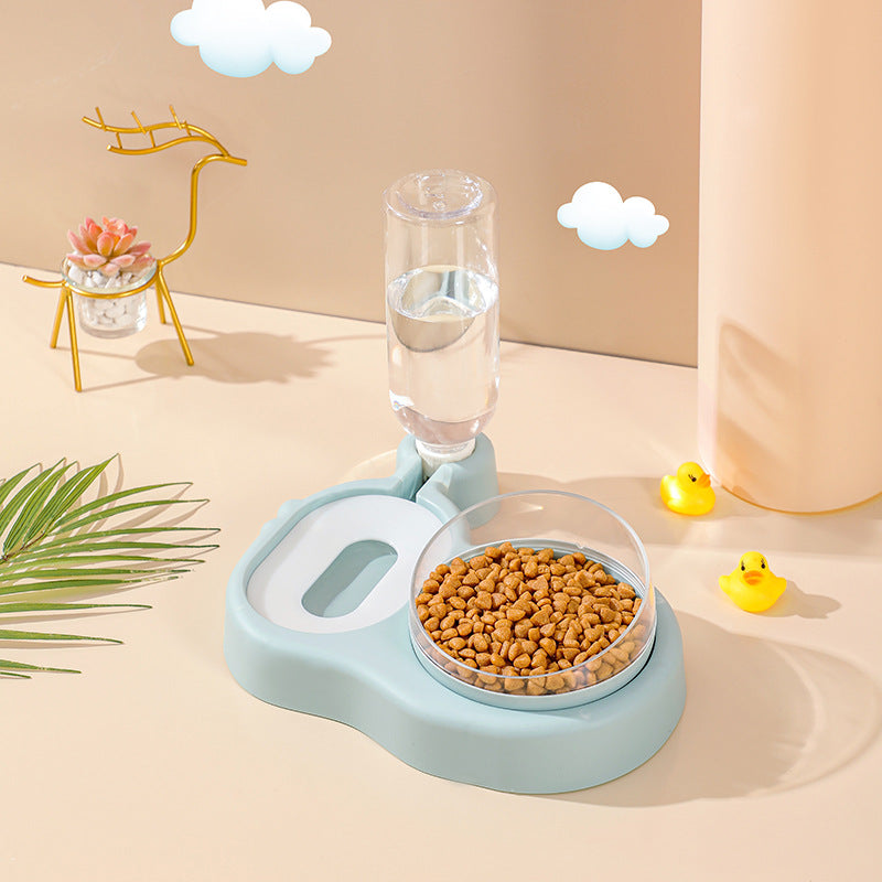 KFX-8542141 Double Bowl Automatic Cat Feeder and Waterer with 360-Degree Rotation and Tilt Design