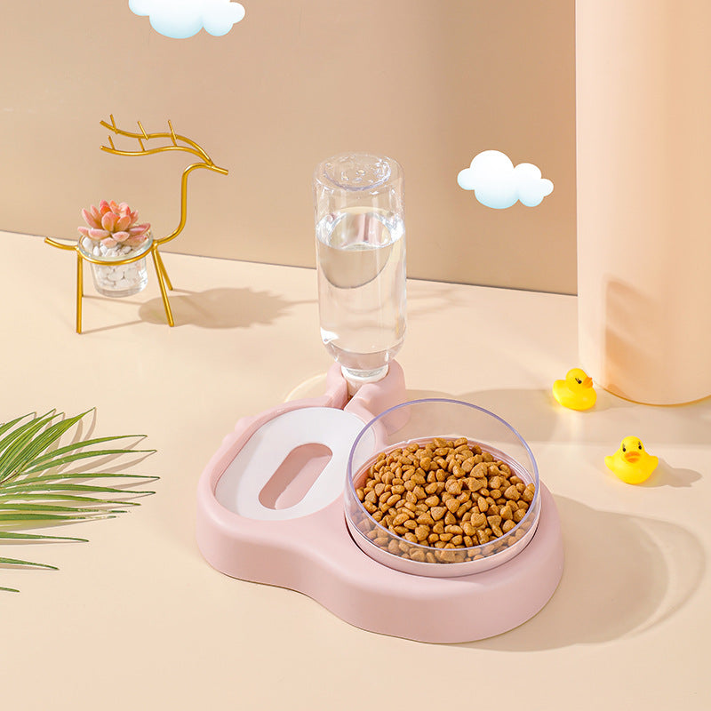 KFX-8542141 Double Bowl Automatic Cat Feeder and Waterer with 360-Degree Rotation and Tilt Design