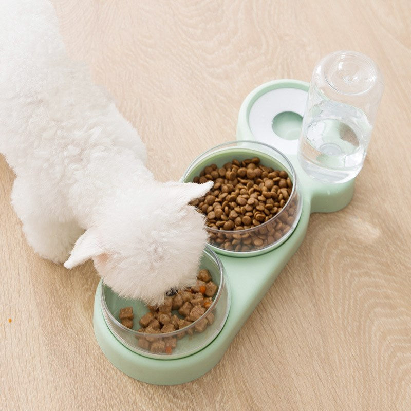 KFX-8542141 Double Bowl Automatic Cat Feeder and Waterer with 360-Degree Rotation and Tilt Design