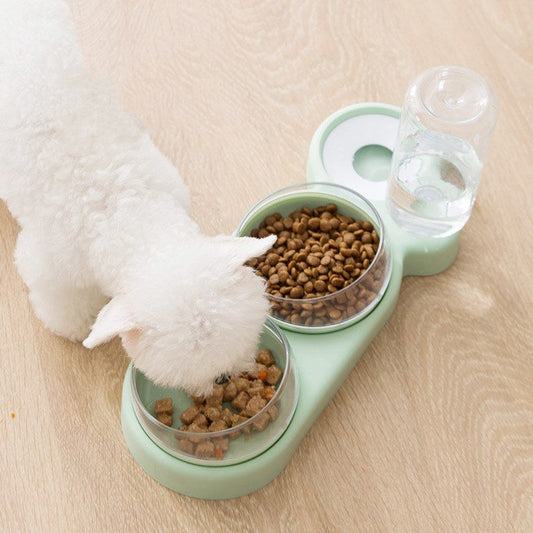KFX-8542141 Double Bowl Automatic Cat Feeder and Waterer with 360-Degree Rotation and Tilt Design