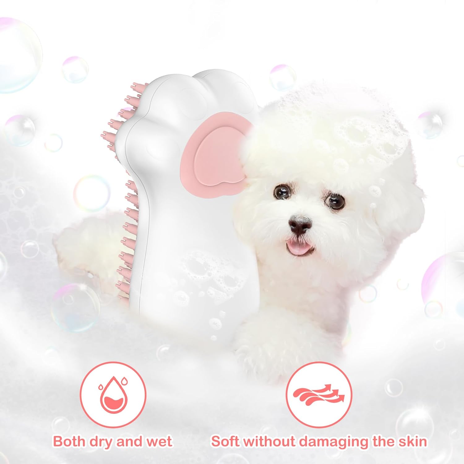 KFX-8543421 Soft Silicone Pet Bath Brush with Soap Dispenser for Grooming and Massage – Ideal for Medium and Short Haired Dogs and Cats