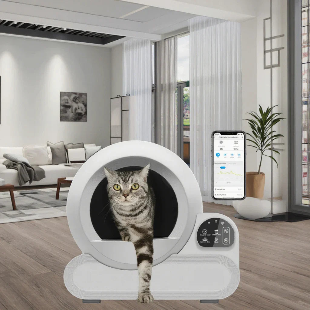 KFX-854355 Smart WiFi-Controlled Large Capacity 70L Cat Litter Box with Automatic Cleaning and Easy Maintenance