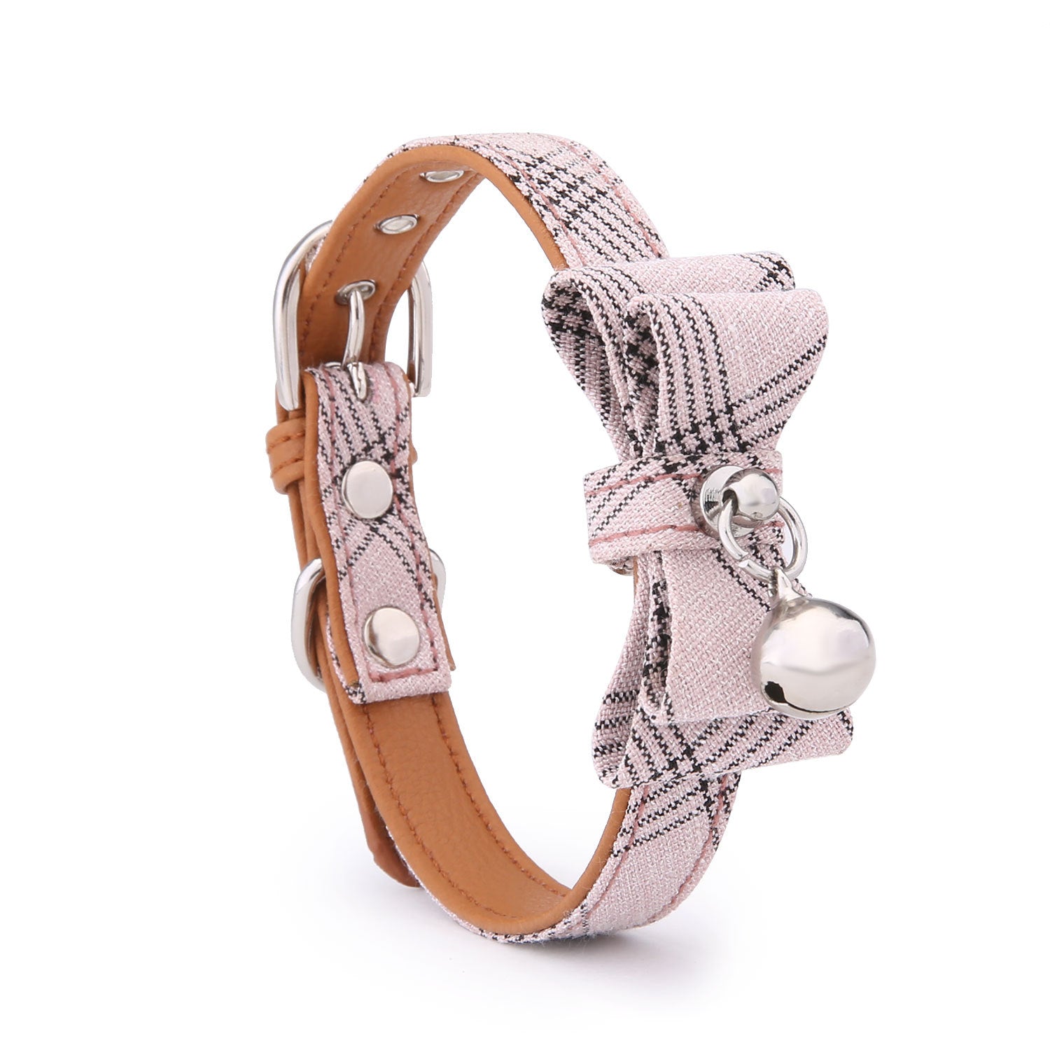 KFX-8543933 Diagonal Striped Cat Collar with Bell in Blue, Black, Pink, and Apricot