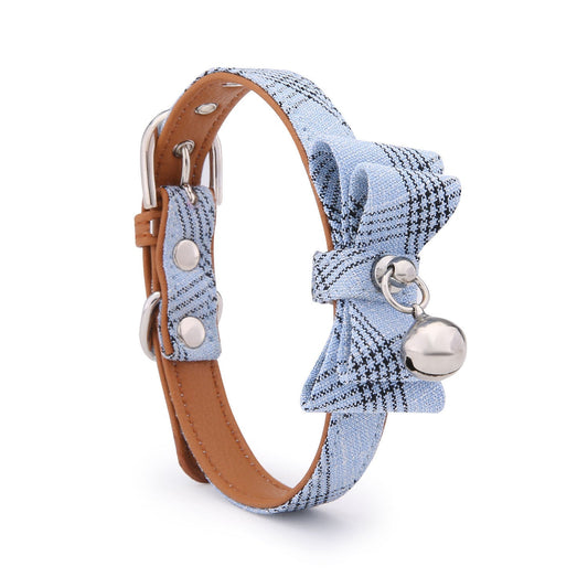 KFX-8543933 Diagonal Striped Cat Collar with Bell in Blue, Black, Pink, and Apricot