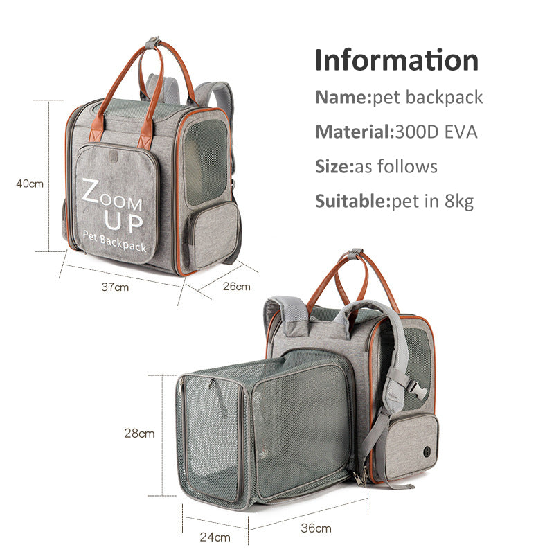KFX-8544189 Expandable Large Capacity Pet Carrier Bag with Oxford Cloth and PU, Dark Gray and Light Gray, Fits Cats and Dogs Up to 15 lbs