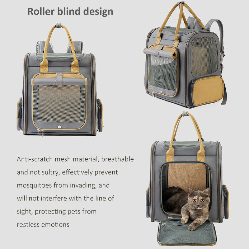 KFX-8544189 Expandable Large Capacity Pet Carrier Bag with Oxford Cloth and PU, Dark Gray and Light Gray, Fits Cats and Dogs Up to 15 lbs