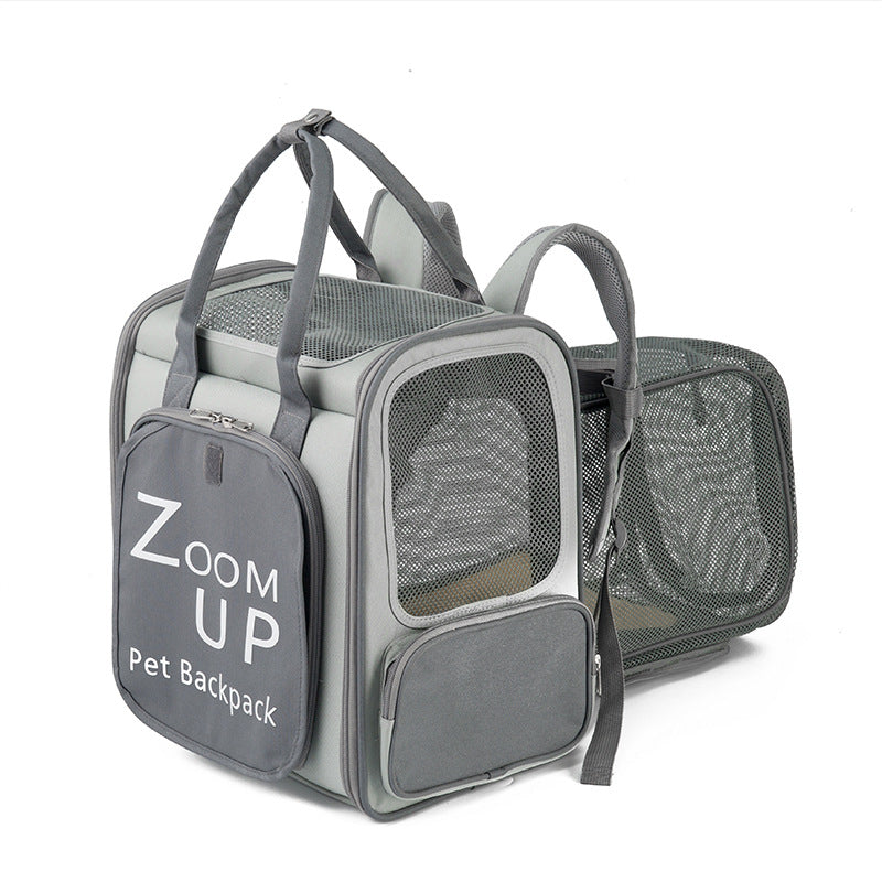 KFX-8544189 Expandable Large Capacity Pet Carrier Bag with Oxford Cloth and PU, Dark Gray and Light Gray, Fits Cats and Dogs Up to 15 lbs