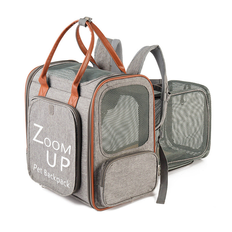 KFX-8544189 Expandable Large Capacity Pet Carrier Bag with Oxford Cloth and PU, Dark Gray and Light Gray, Fits Cats and Dogs Up to 15 lbs
